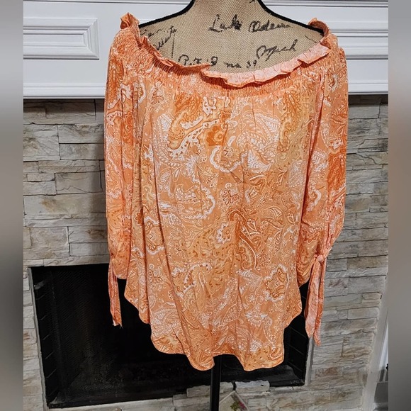 Michael Kors orange and white off shoulder‎ paisley blouse size medium - Picture 1 of 7